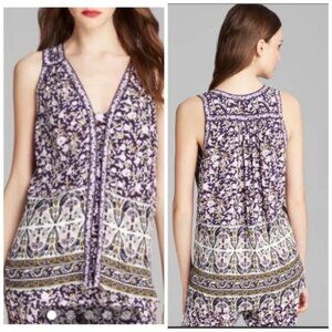 Rebecca Taylor Purple Floral Paisley Sleeveless Blouse Size 8 Romantic Coquette